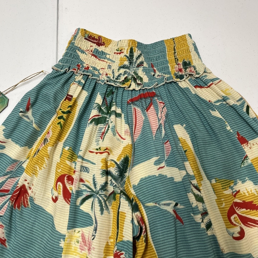 True Destination Pants Tropical Island Print Smocked Waist Wide Leg Size S Beach - Picture 16 of 16